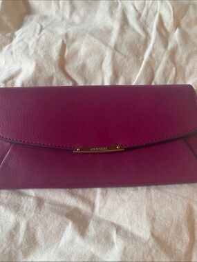 COACH Fuchsia Leather Envelope Clutch with Gold-Tone Accent